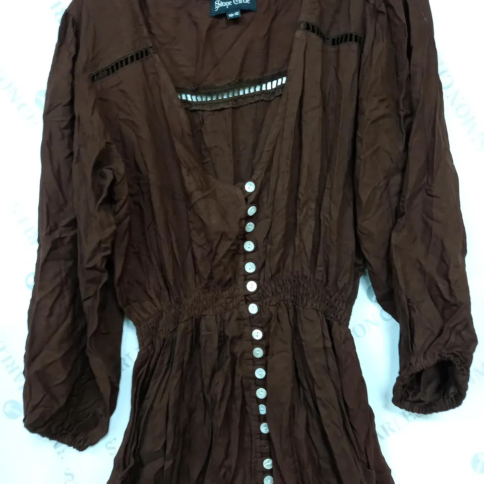STONE CIRCLE FRILLED DRESS IN BROWN - 10-12