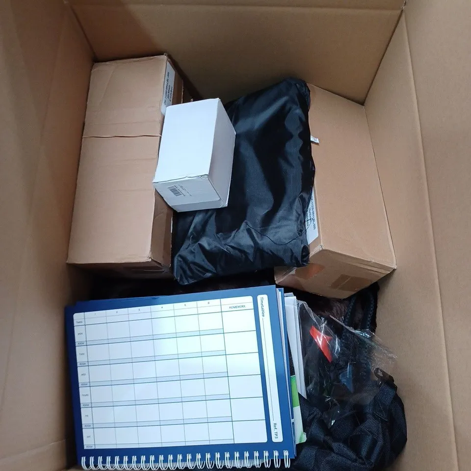 BOX TO CONTAIN APPROX 18 X ASSORTED HOUSEWARE PRODUCTS, INCLUDES PHOTO PAPER, SLEEP MASK, RESMED PIPES ETC 
