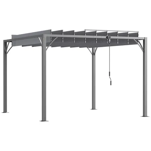BOXED OUTSUNNY 3Γ3(M) OUTDOOR PERGOLA WITH RETRACTABLE ROOF, ALUMINIUM LOUVERED PATIO GAZEBO CANOPY FOR GARDEN, PATIO, GREY (2 BOXES)