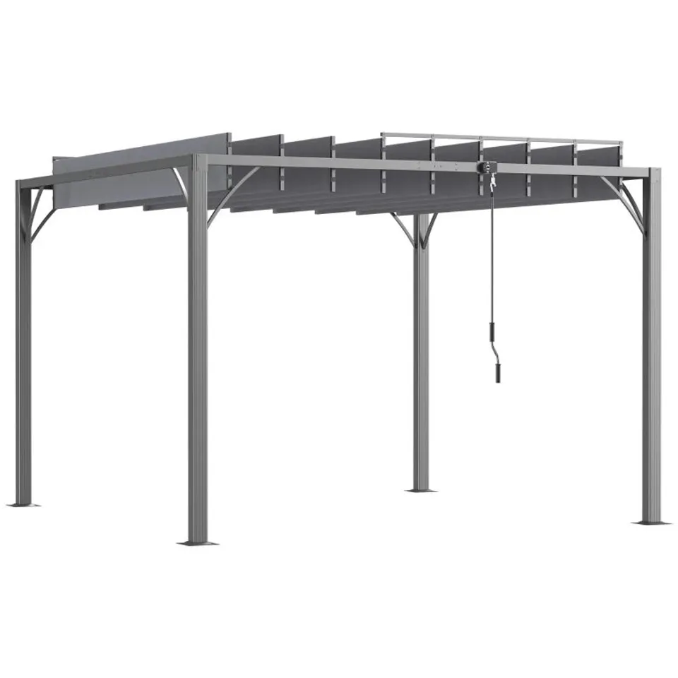 BOXED OUTSUNNY 3×3(M) OUTDOOR PERGOLA WITH RETRACTABLE ROOF, ALUMINIUM LOUVERED PATIO GAZEBO CANOPY FOR GARDEN, PATIO, GREY (2 BOXES)