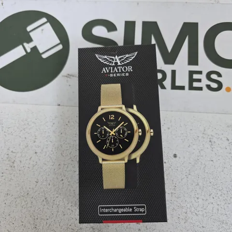 AVIATOR F-SERIES WATCH – GOLD-TONE, MESH STRAP, BLACK DIAL
