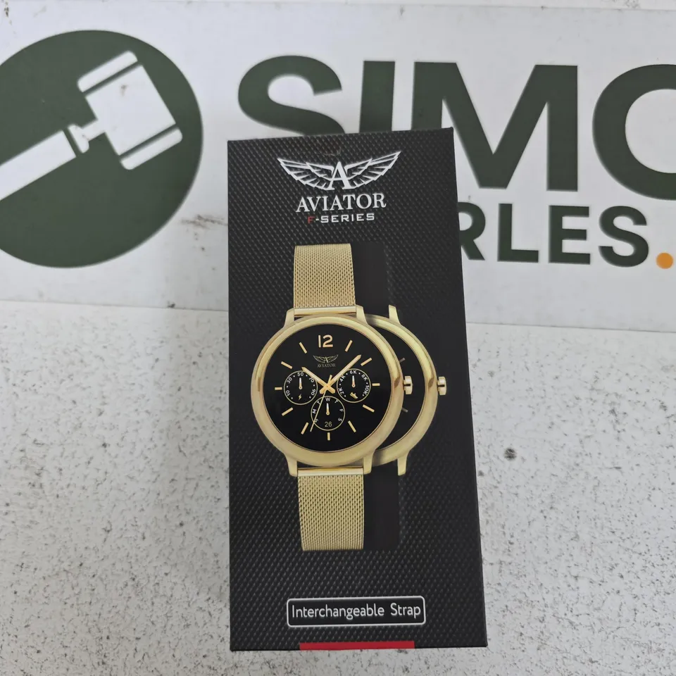 AVIATOR F-SERIES WATCH – GOLD-TONE, MESH STRAP, BLACK DIAL
