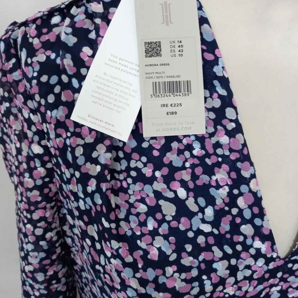 HOBBS LONDON AURORA DRESS IN NAVY MULTI - UK 14