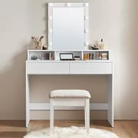 BOXED VASAGLE KAILYN COLLECTION - DRESSING TABLE WITH LARGE MIRROR - WHITE 