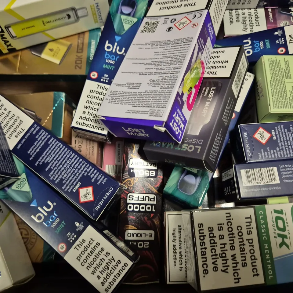 APPROXIMATELY 20 ASSORTED E-CIGARETTE PRODUCTS TO INCLUDE -LOST MARY , HAYATI , PYNE POD ETC