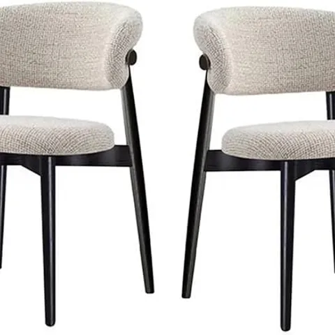 BOXED MID-CENTURY MODERN DINING CHAIR, UPHOLSTERED CURVED BLACK & WOOD FRAME WITH NON-SLIP PADS