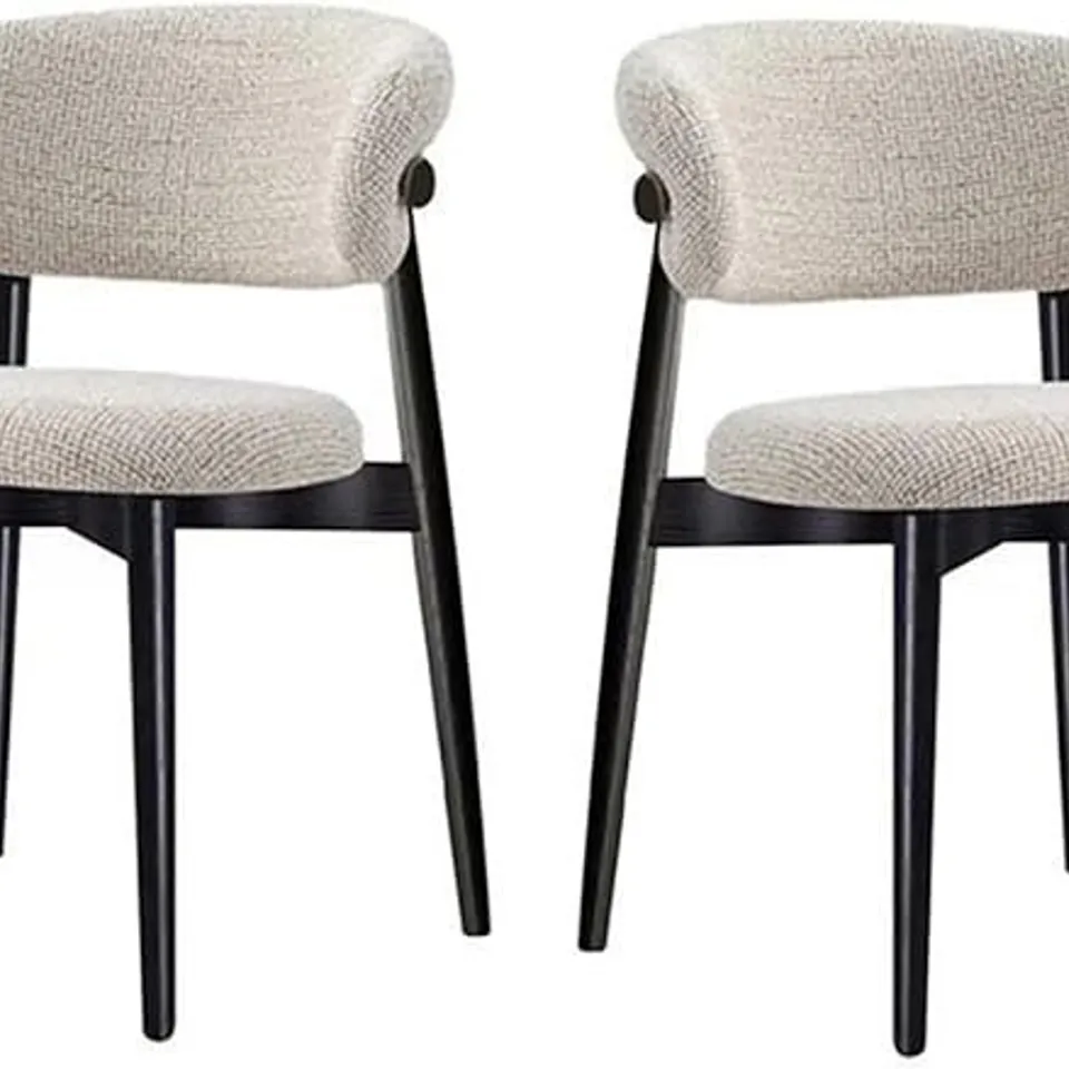 BOXED MID-CENTURY MODERN DINING CHAIR, UPHOLSTERED CURVED BLACK & WOOD FRAME WITH NON-SLIP PADS