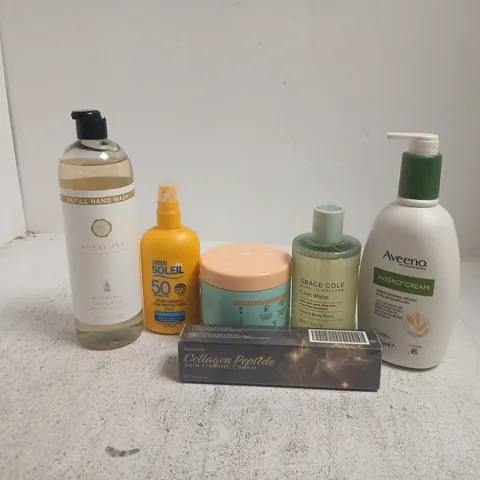 APPROXIMATELY 20 ASSORTED HEALTH & BEAUTY PRODUCTS TO INCLUDE AVEENO CREAM, GRACE COLE CALM WATER, NATURE SPELL SALT FREE HAIR MASK, ETC - COLLECTION ONLY