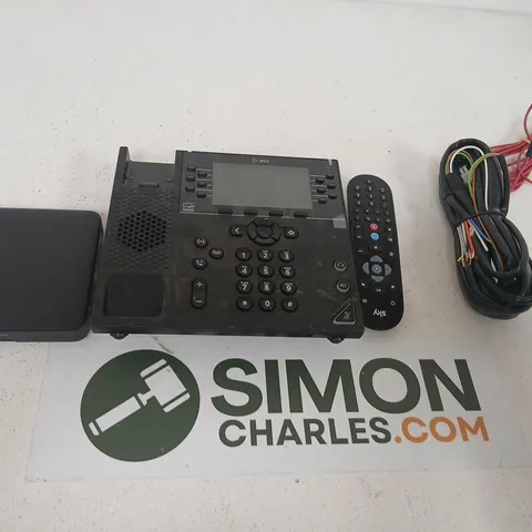 ASSORTED HOUSEHOLD PRODUCTS TO INCLUDE; POLYCOM CONFERENCE PHONE WITH TOUCHSCREEN – MODEL UZW4054TTG, WITH REMOTE AND CABLES