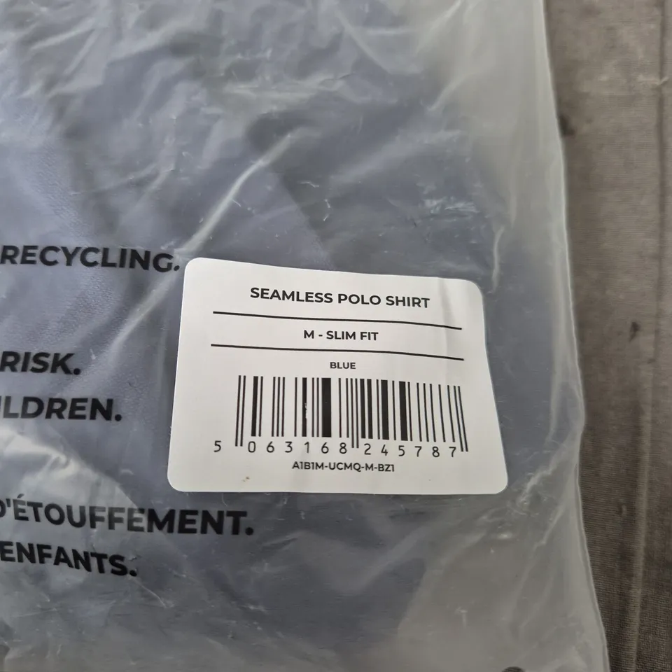 GYMSHARK SEAMLESS POLO SHIRT – BLUE, MEN'S SIZE M, SLIM FIT