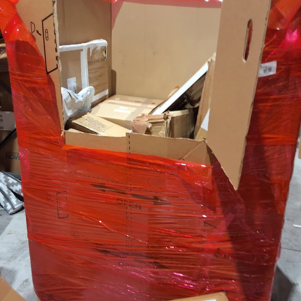 PALLET OF ASSORTED HOUSEHOLD ITEMS TO INCLUDE CEILING FAN LIGHT, 140CM WORKBENCH AND 5FT FAUX OLIVE TREE