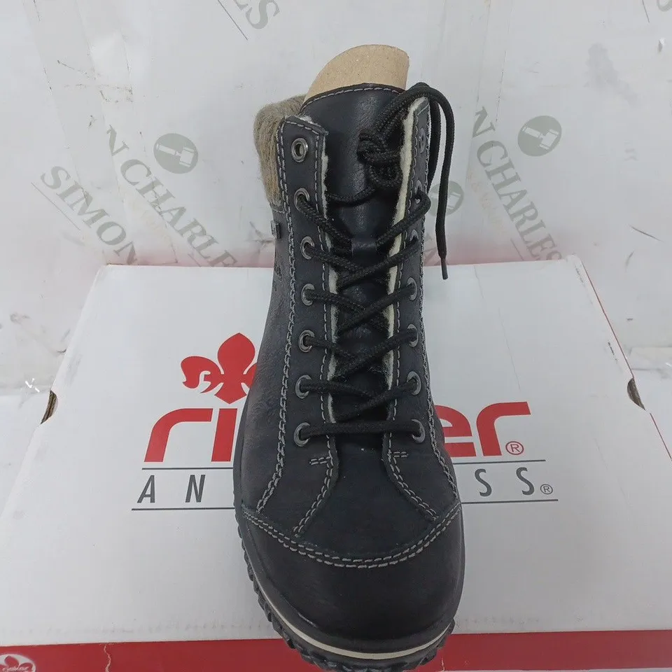 BOXED RIEKER LACE UP BOOTS IN BLACK - SIZE 39