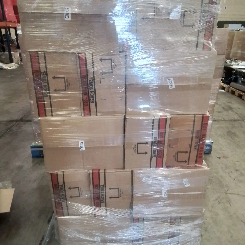 PALLET CONTAINING APPROXIMATELY 50 6-PACK BOXES OF BRAND NEW SUMMER THEMED BEACH TOWELS