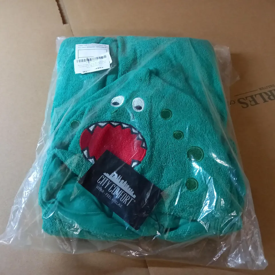 CITY COMFORT TOWELLED DRESSING GOWN WITH MONSTER HOOD - SIZE 2-3 YEARS