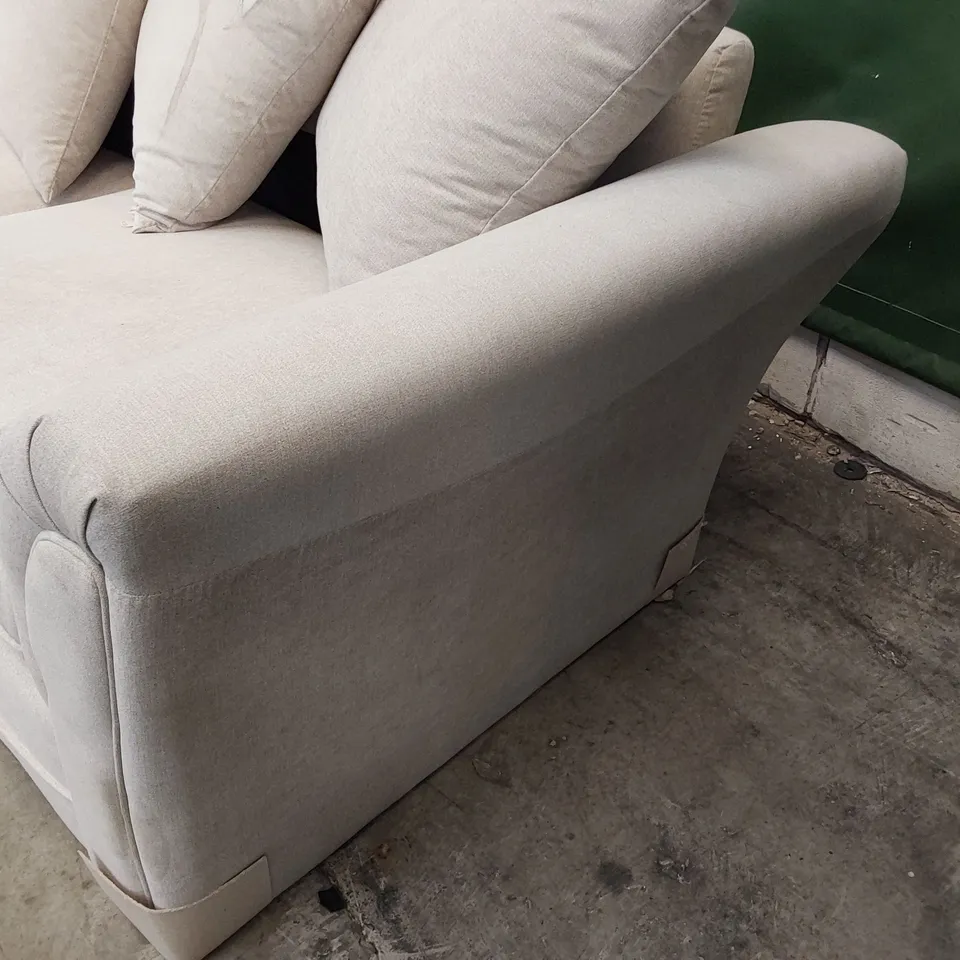 DESIGNER THREE SEATER SOFA WITH SCATTER CUSHIONS NATURAL FABRIC 