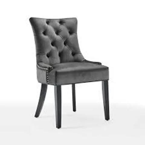 BOXED REGENT VELVET DINING CHAIR - GREY WITH DARK LEGS 