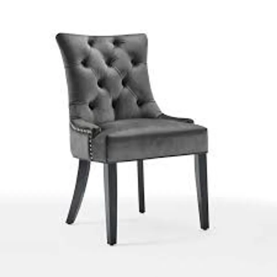 BOXED REGENT VELVET DINING CHAIR - GREY WITH DARK LEGS