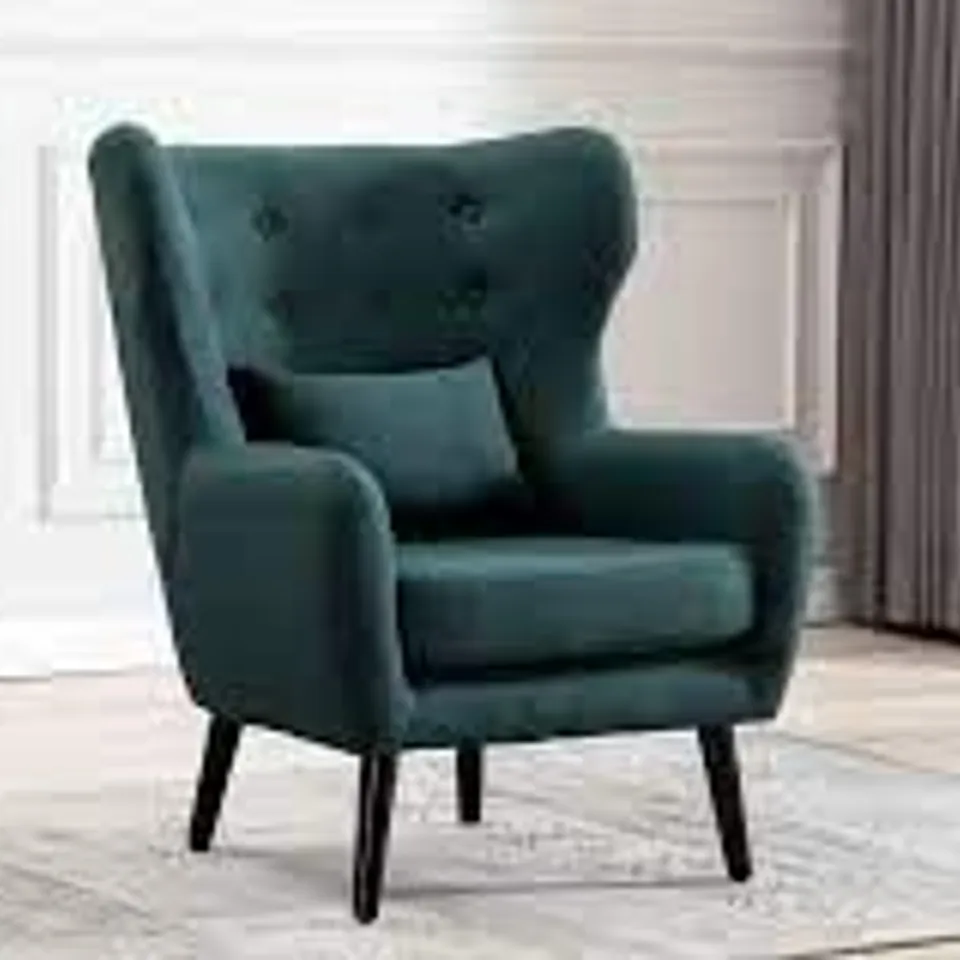 BOXED DESIGNER WINSLOW GREEN FABRIC ACCENT CHAIR & FOOTSTOOL 
