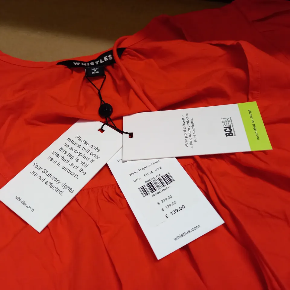 WHISTLES NELLT TRAPEZE DRESS IN ORANGE - UK 6