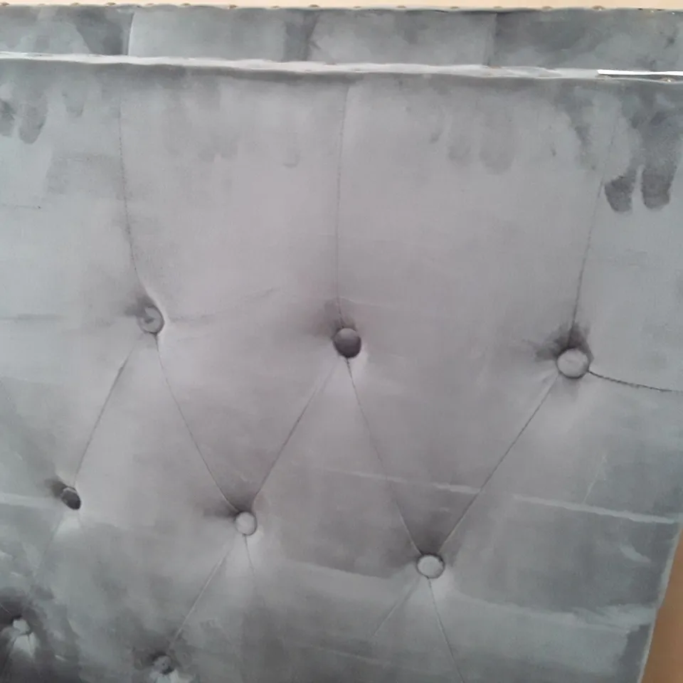 DESIGNER GREY FAUX VELVET BUTTON BACK SINGLE HEADBOARD/FOOTBOARD