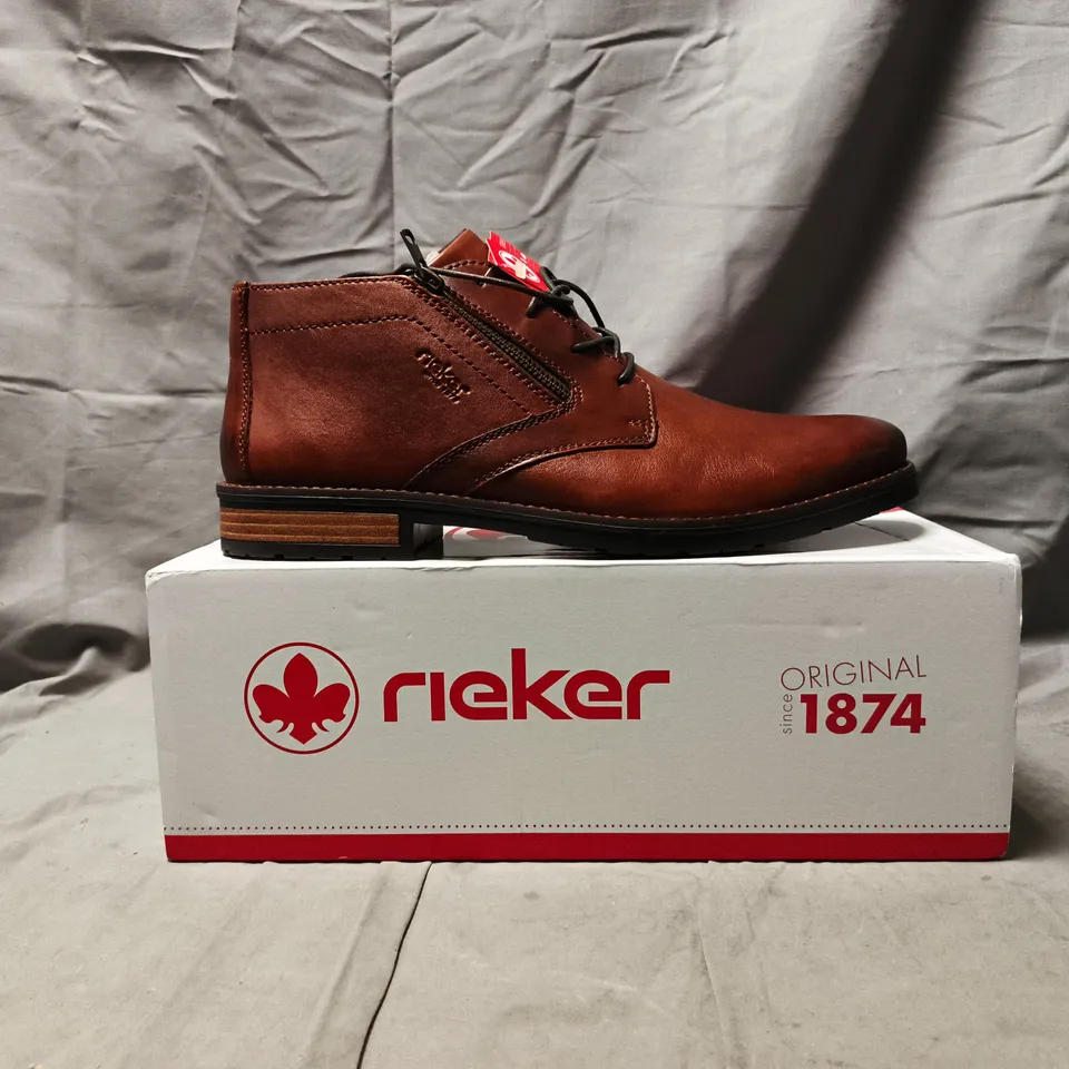 BOXED PAIR OF RIEKER SHOES IN BROWN SIZE UK 9.5