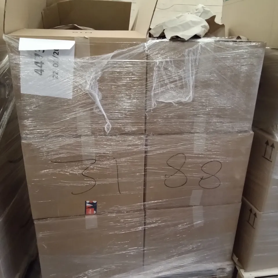 PALLET OF ASSORTED ITEMS INCLUDING WIAIO ROLLING STOOL, ROSE GOLD MEASURING SPOON SET, FLAG SET, REVLON EYELASH MULTIPACK, CURTAIN TIEBACKS, ARTEMIS FOWL BOOK SET, 1000 PIECE JIGSAW