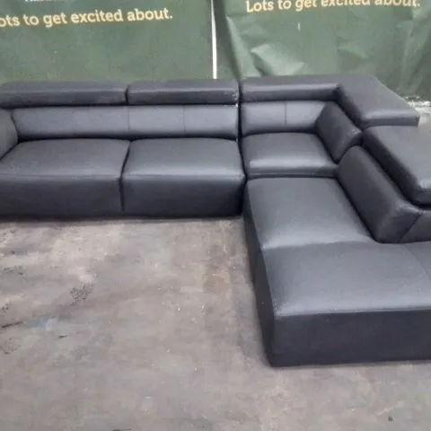 QUALITY DESIGNER FAUX LEATHER BLACK HEADREST RECLINER CORNER SOFA