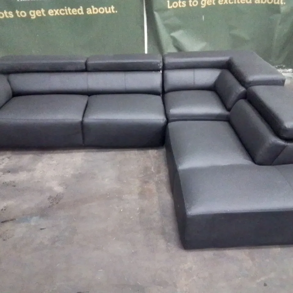 QUALITY DESIGNER FAUX LEATHER BLACK HEADREST RECLINER CORNER SOFA