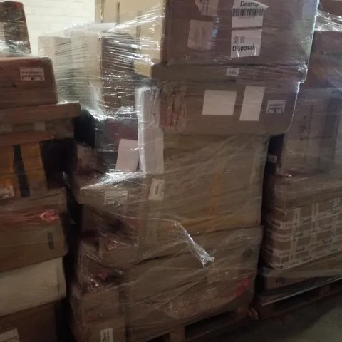 PALLET CONTAINING ASSORTED PRODUCTS INCLUDING STERILE SALINE PODS, SHOERACK, KITCHEN SHELF & 2 SEATER SOFA