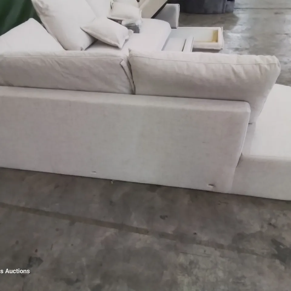 DESIGNER CHARMING CHARLIE U SHAPED CHAISE SOFA WITH PULL OUT BED & OTTOMAN STORAGE NATURAL FABRIC