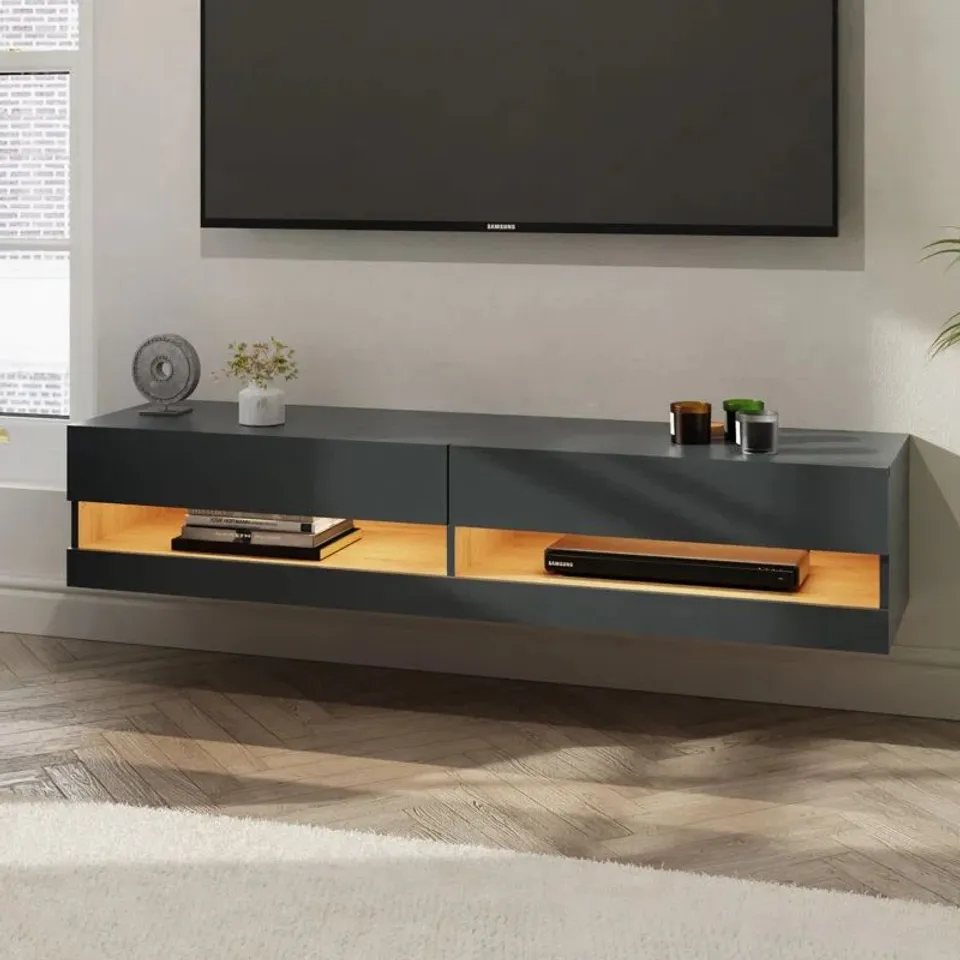 BOXED CHIOKE WALL TV UNIT WITH LED - OAK/ANTHRACITE 