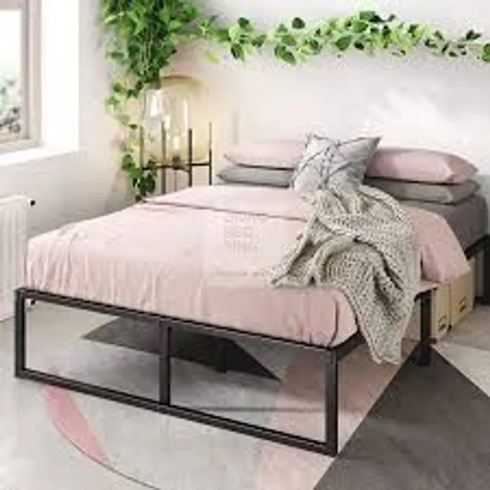 BOXED ZINUS ABEL 14in METAL PLATFORM BED FRAME - BLACK // SIZE: SUPERKING (1 BOX)