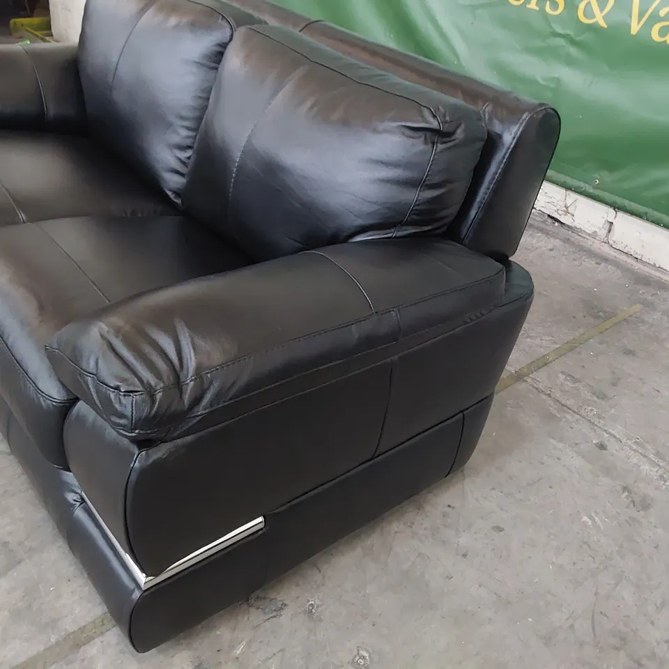 DESIGNER TWO SEATER SOFA HIGH GLOSS BLACK LEATHER WITH CHROME TRIM