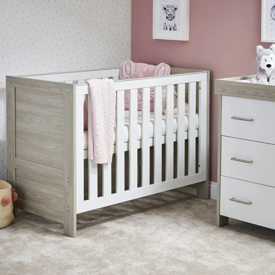 BOXED OBABY NIKA MINI COT BED - WHITE WASH (2 BOXES)