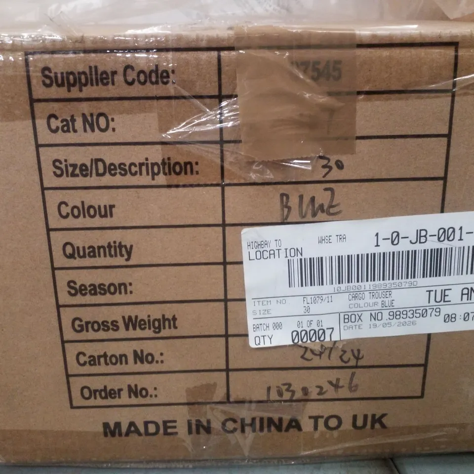 BOX CONTAINING APPROXIMATELY 7 BRAND NEW JULIPA BLUE CARGO TROUSERS - SIZE 30