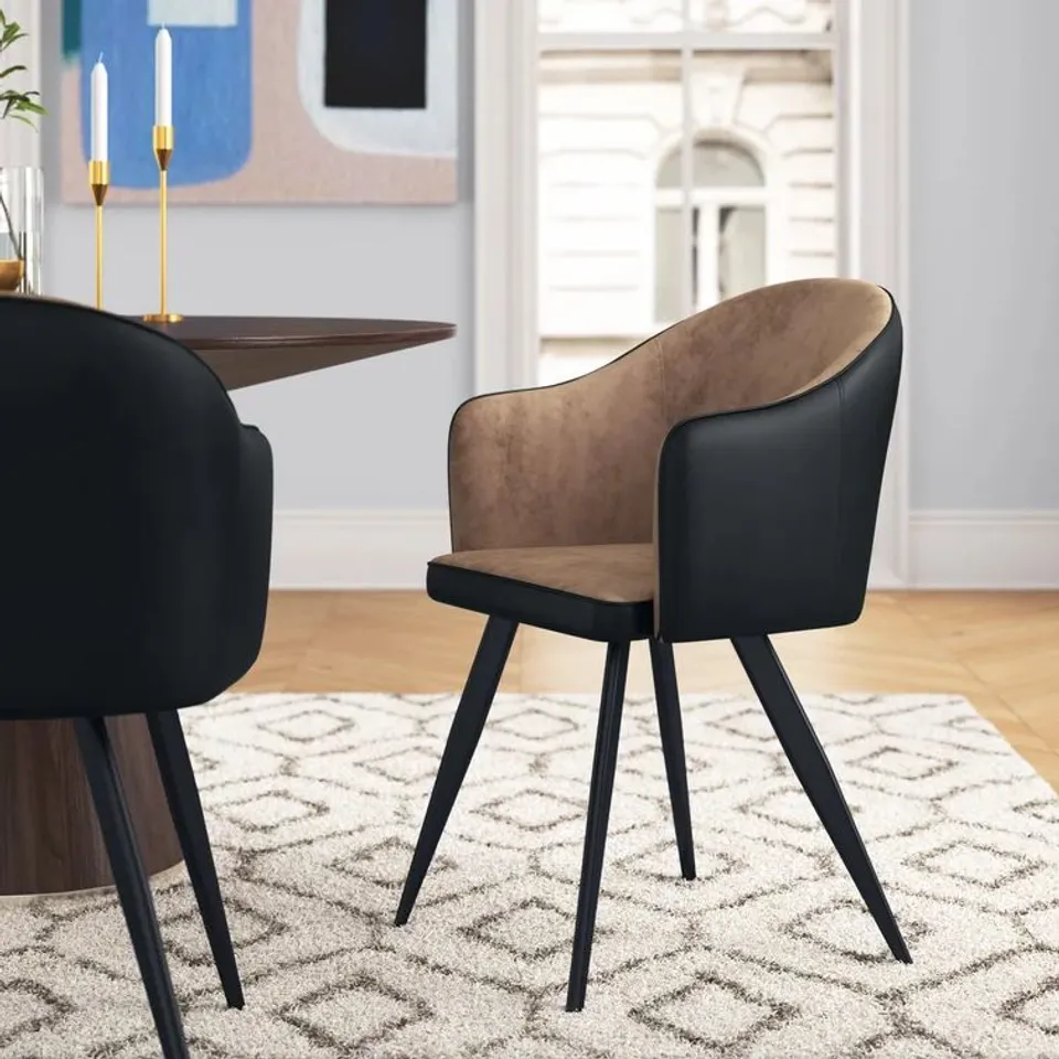 2 × AHMESK UPHOLSTERED DINING CHAIRS 