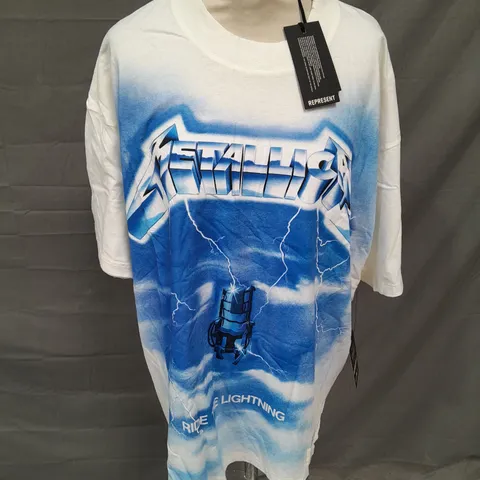 REPRESENT METALLICA RIDE THE LIGHTNING TSHIRT IN FLAT WHITE SIZE L