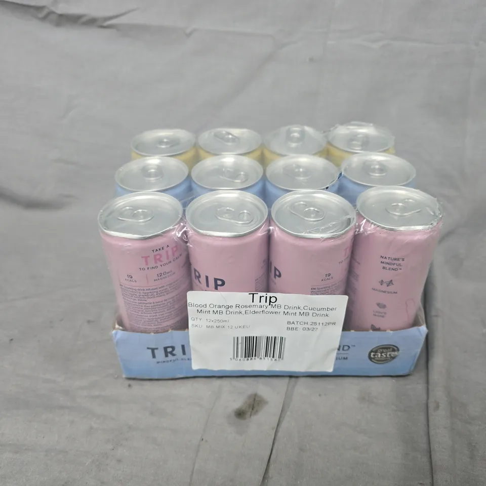 TRIP 12 X 250ML READY-TO-DRINK MIXED FLAVOURS – BLOOD ORANGE ROSEMARY & CUCUMBER MINT