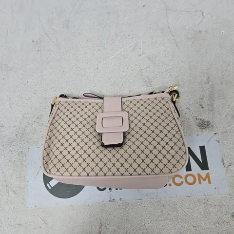 PINK MONOGRAM PATTERN SHOULDER BAG WITH BUCKLE DETAIL