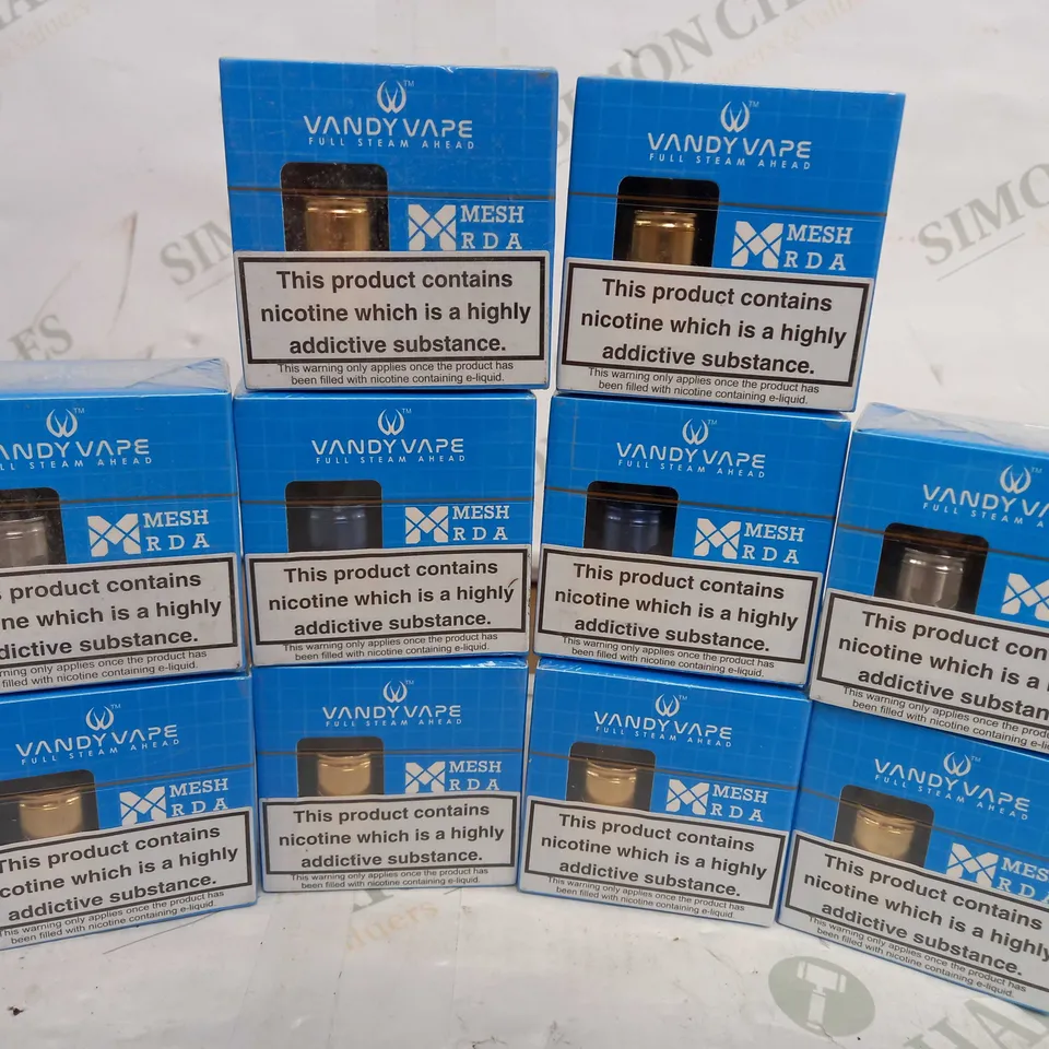 BOX OF APPROX 10 VANDY VAPE MESH RDA IN ASSORTED COLOURS - GOLD/SILVER/BLUE