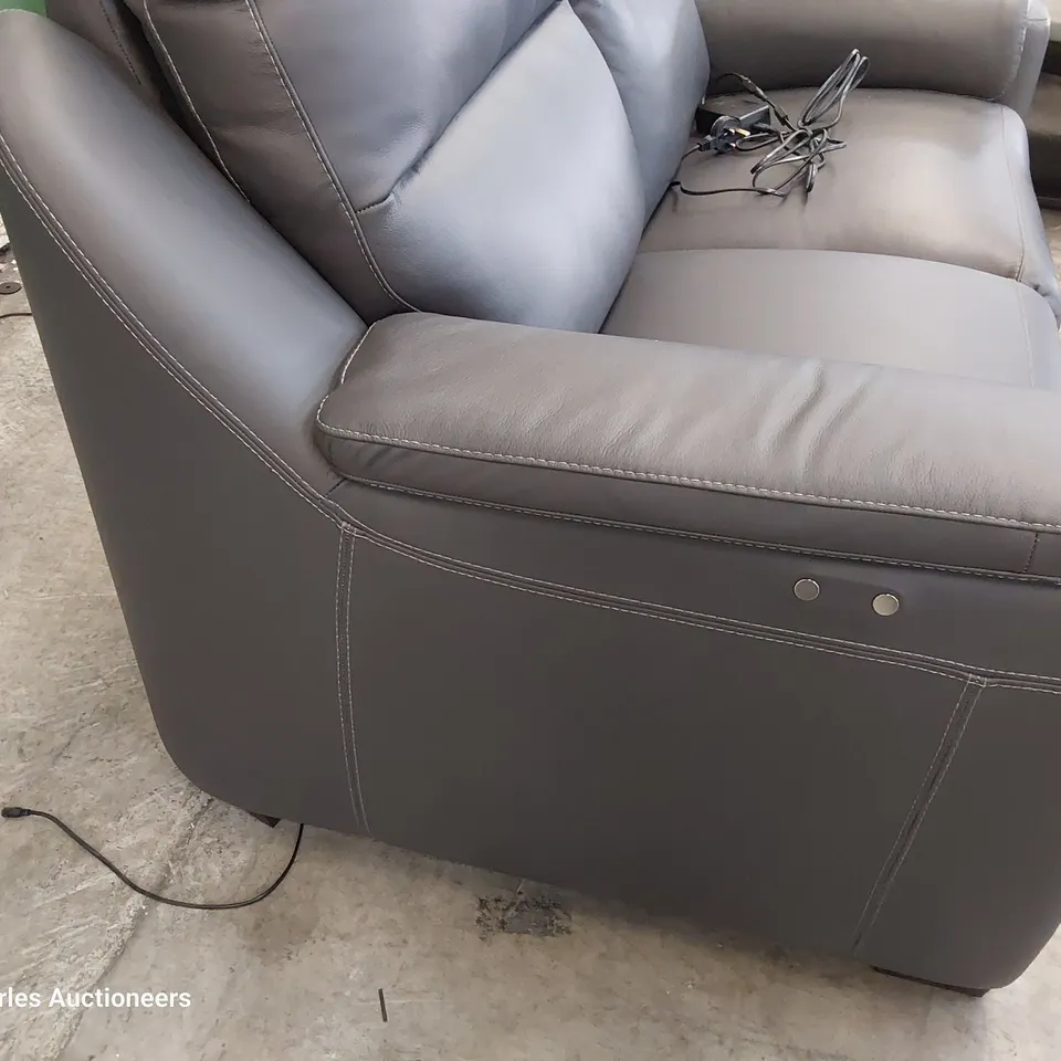 QUALITY ITALIAN DESIGNER PARMA POWER RECLINING TWO SEATER SOFA DARK GREY LEATHER 