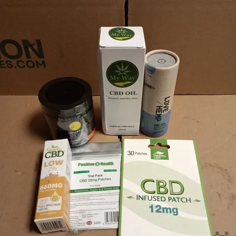 APPROXIMATELY 20 ASSORTED CBD INFUSED PRODUCTS TO INCLUDE PATCHES, GUMMIES, OIL ETC 