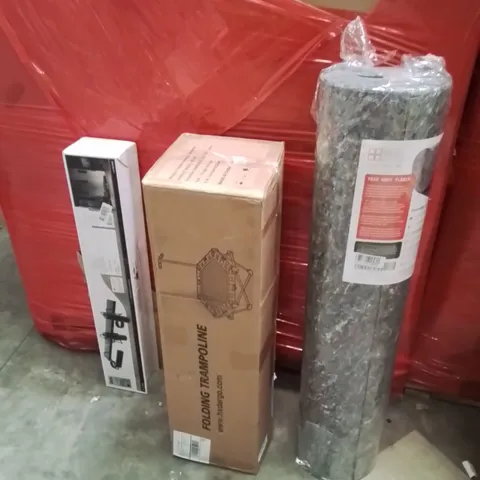 PALLET OF ASSORTED HOUSEHOLD GOODS AND PRODUCTS TO INCLUDE;LIGHT PENDENTS,TRAMPOLINE,FLOORING FLEECE UNDERBOARD 
