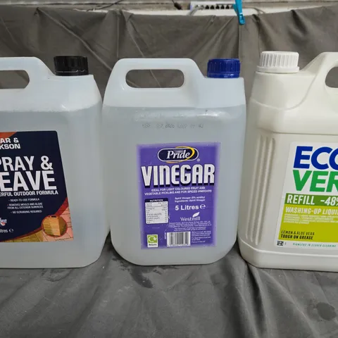 APPROXIMATELY 3 ASSORTED CLEANING PRODUCTS TO INCLUDE - SPEAR & JACKSON SPRAY & LEAVE POWERFUL OUTDOOR FORMULA - PRIDE VINEGAR - ECOVER WASHING UP LIQUID - COLLECTION ONLY