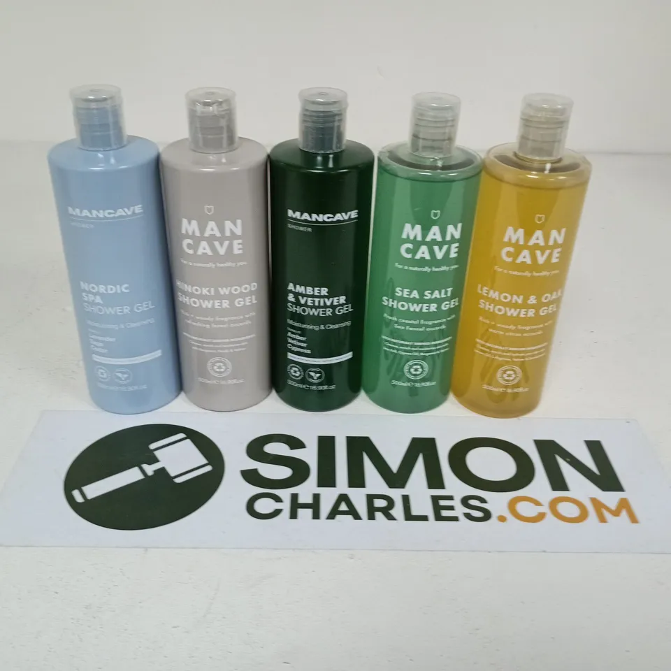 MANCAVE SHOWER GEL ASSORTMENT – NORDIC, WOOD, AMBER & VETIVER, SEA SALT, LEMON & OAK (5 BOTTLES)