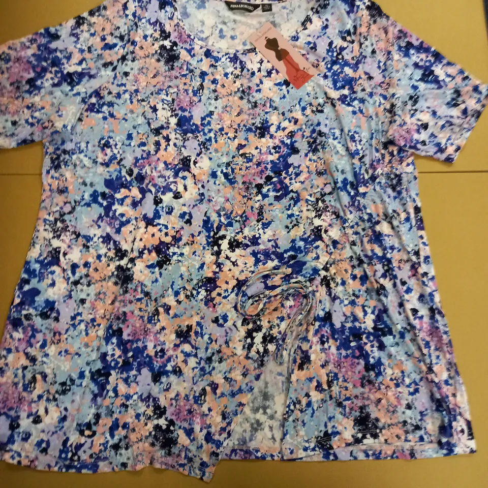 BRAND NEW NINA LEONARD MIRACLE MATTE SIDE TIE SHORT SLEEVE FLORAL JERSEY - SIZE 4XL