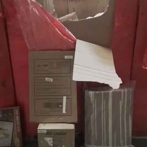 PALLET OF ASSORTED HOUSEHOLD GOODS AND PRODUCTS TO INCLUDE;AREA RUG,AIR COOLER,PICTURE FRAMES 