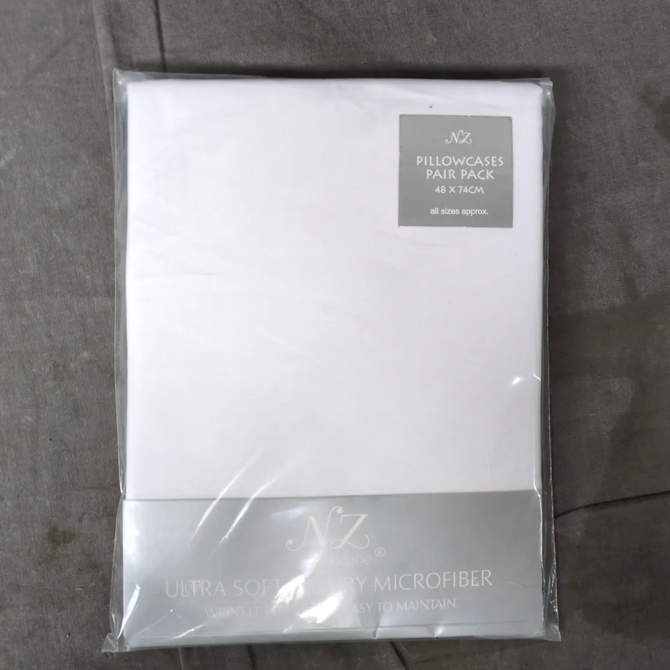 NIGHT ZONE ULTRA SOFT LUXURY MICROFIBRE PILLOWCASES PAIR PACK IN WHITE - 48 X 74CM APPROX