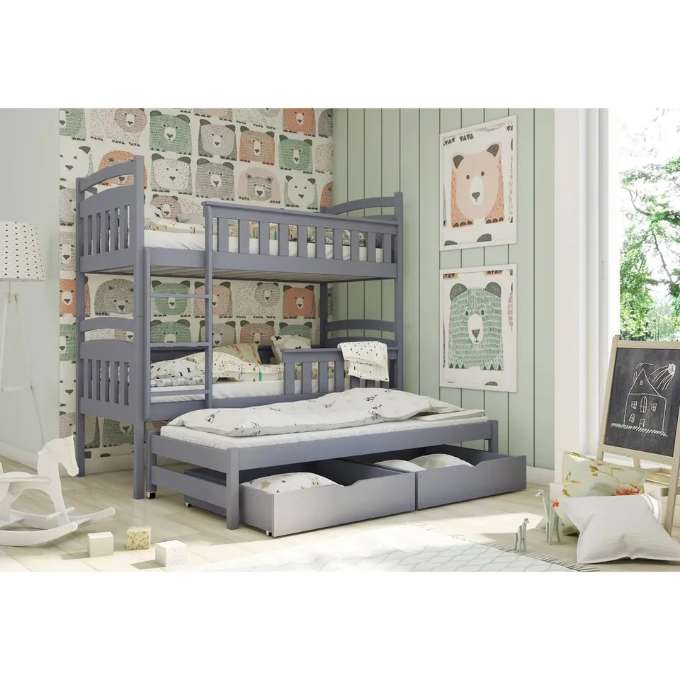 BOXED WILLEMS SINGLE 3' 2-DRAWER STANDARD BUNK BED WITH TRUNDLE (2 BOXES)