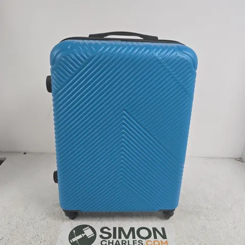 BLUE HARD-SHELL SUITCASE WITH FOUR WHEELS